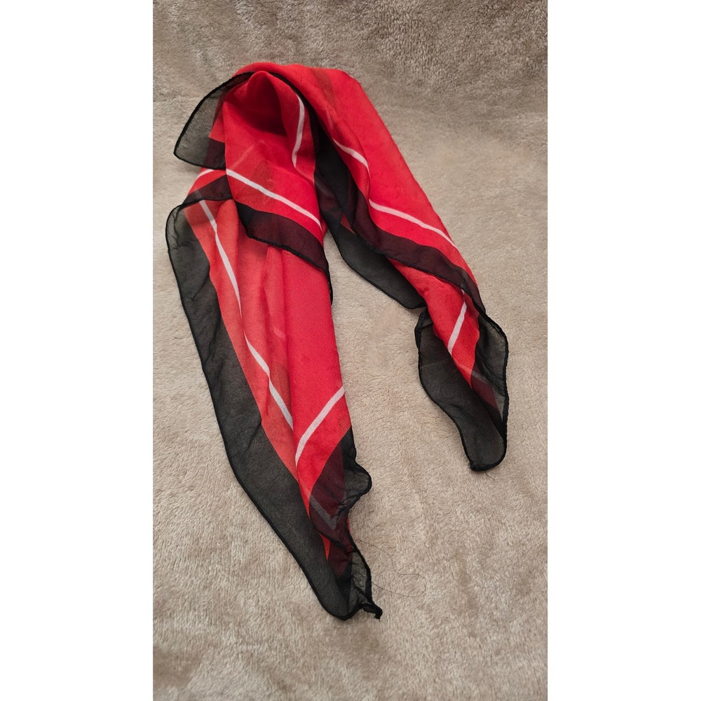 Vintage Red Black White Striped Lightweight Sheer Scarf CA 08878